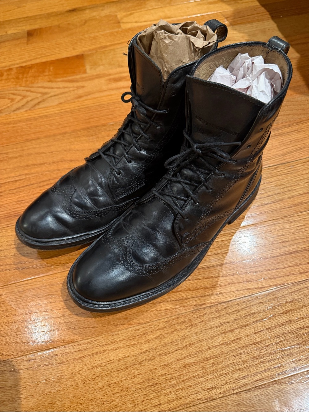 Frye James Wingtip Boots Men 8.5 B Black Leather Moto Biker Goth Combat  Lace Up